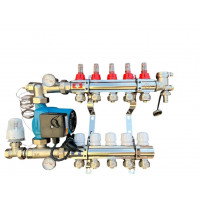 Колектор для теплої підлоги в складі на 5 контурів із насосом латунний "EUROPRODUCT"