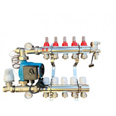 Колектор для теплої підлоги в складі на 5 контурів із насосом латунний "EUROPRODUCT"