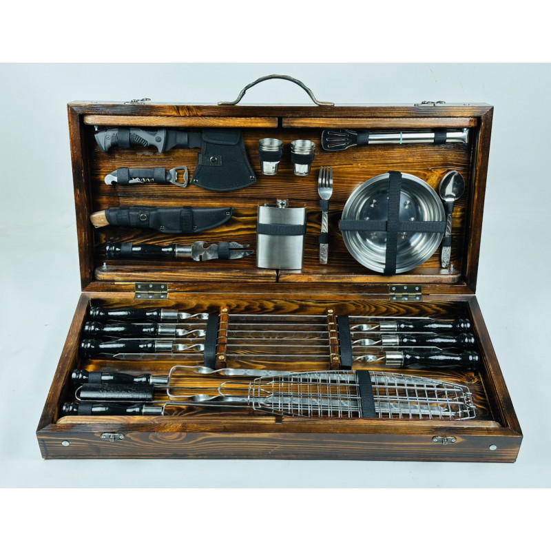 Подарунковий набір для пікніка GRILL MASTER LUX, ручної роботи (кейс-стіл)