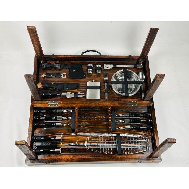 Подарунковий набір для пікніка GRILL MASTER LUX, ручної роботи (кейс-стіл)