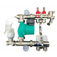 Колектор для теплої підлоги в складі на 2 контури з насосом латунний "EUROPRODUCT"