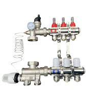 Колектор для теплої підлоги з нижнім під'єднанням у зборі на 3 контури "EUROPRODUCT" латунний.