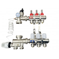 Колектор для теплої підлоги з нижнім під'єднанням у зборі на 3 контури "EUROPRODUCT" латунний.