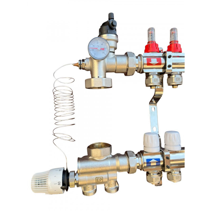 Колектор для теплої підлоги з нижнім під'єднанням у зборі на 3 контури "EUROPRODUCT" латунний.