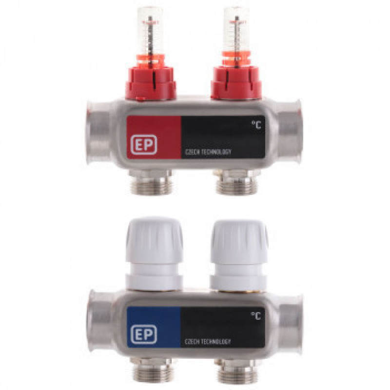 Колектор для теплої підлоги на 2 контури в зборі «Europroduct» НЕРЖАВІЙКА