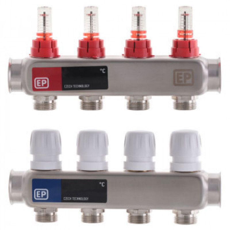 Колектор для теплої підлоги на 4 контури в зборі, «Europroduct» НЕРЖАВІЙКА