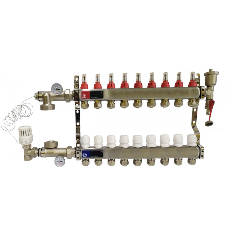 Колектор для теплої підлоги в зборі на 9 контурів, «Europroduct» НЕРЖАВІЙКА