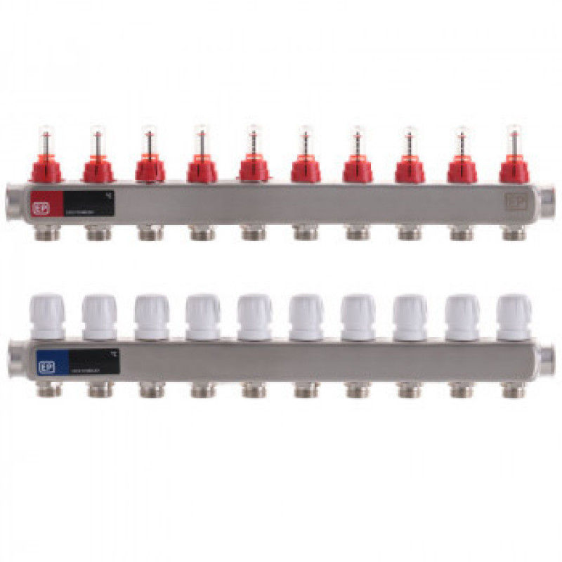 Колектор для теплої підлоги у зборі на 10 контурів, "Europroduct" НЕРЖАВІЙКА