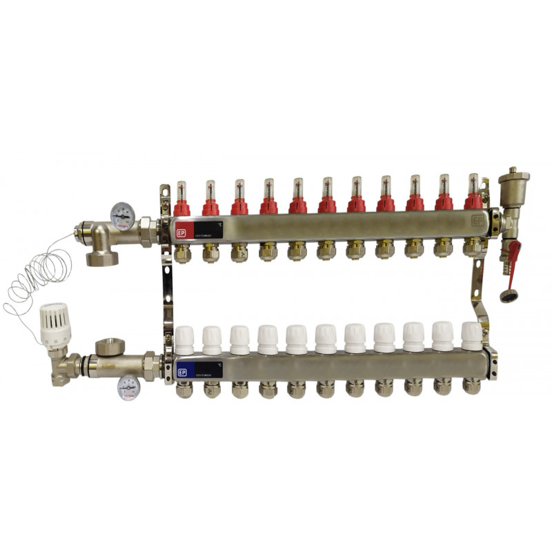 Колектор для теплої підлоги у зборі на 11 контурів, "Europroduct" НЕРЖАВІЙКА