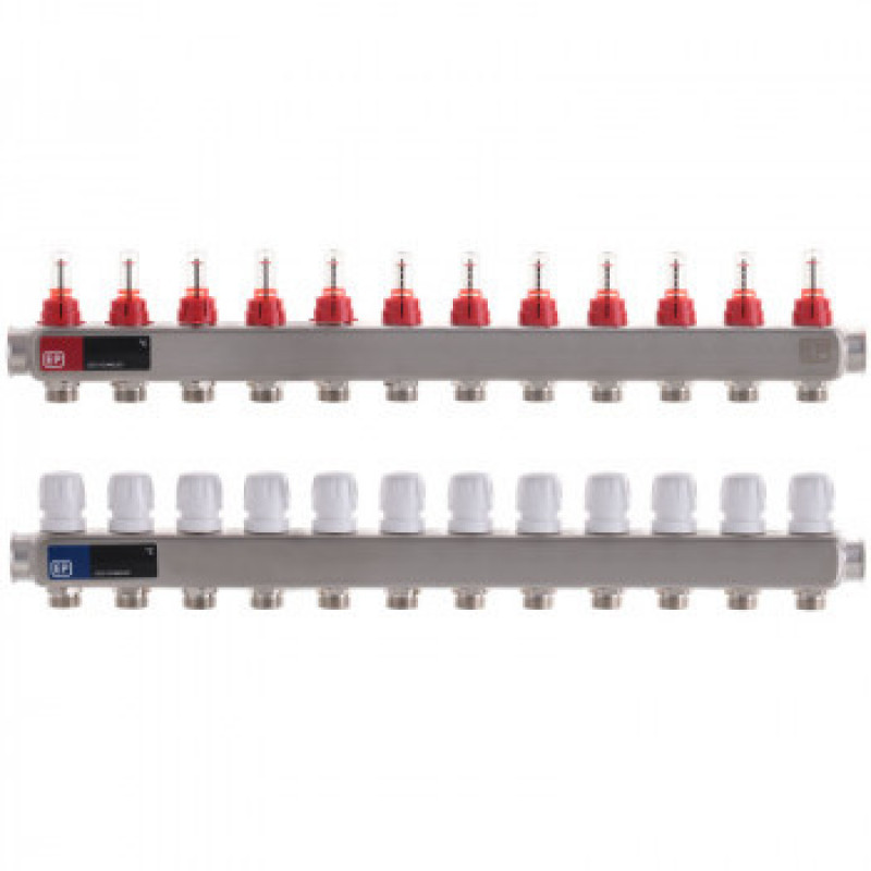 Колектор для теплої підлоги у зборі на 12 контурів, "Europroduct" НЕРЖАВІЙКА