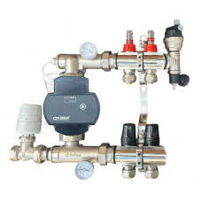 Колектор для теплої підлоги в зборі на 2 контури, латунний (без насоса)"DJOUL" Турція