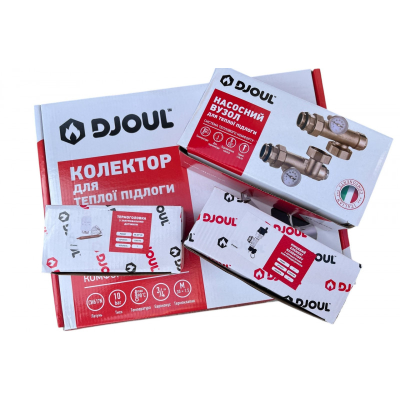 Колектор для теплої підлоги в зборі на 2 контури, латунний (без насоса)"DJOUL" Турція