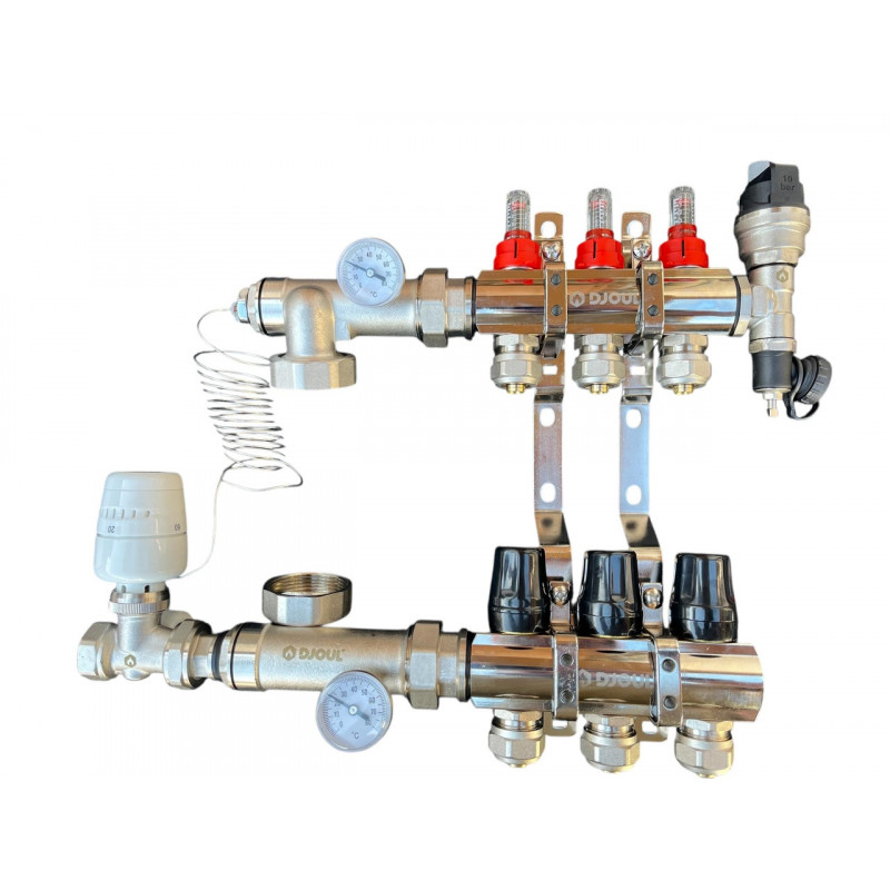 Колектор для теплої підлоги в складі на 3 контури, латунний (без насоса) "DJOUL" Турція