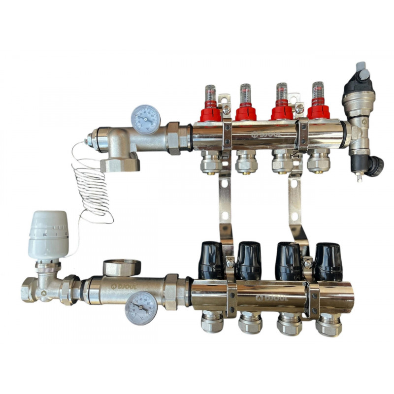Колектор для теплої підлоги в складі на 4 контури, латунний (без насоса) «DJOUL» Туреччина