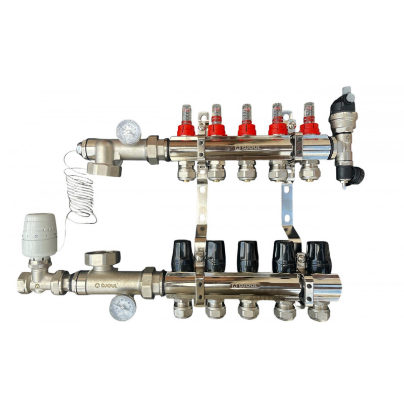 Колектор для теплої підлоги в складі на 5 контурів, латунний (без насоса) «DJOUL» Туреччина