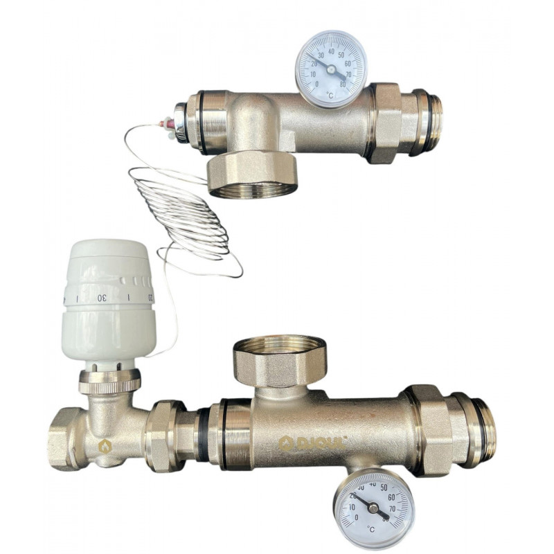 Колектор для теплої підлоги в зборі на 7 контурів, латунний (без насоса) "DJOUL" Турція