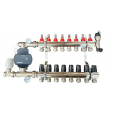 Колектор для теплої підлоги в зібраному вигляді на 8 контурів, латунний (без насоса) «DJOUL» Туреччина