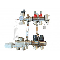 Колектор для теплої підлоги в зборі на 2 контури з вузлом нижнього підключення (латунний), «DJOUL» Туреччина