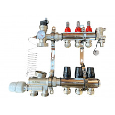 Колектор для теплої підлоги в зборі на 3 контури з вузлом нижнього підключення (латунний), «DJOUL» Туреччина