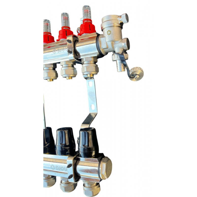 Колектор для теплої підлоги в зборі на 7 контурів з вузлом нижнього підключення (латунний), «DJOUL» Туреччина