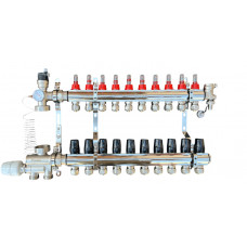 Колектор для теплої підлоги в зборі на 10 контурів з вузлом нижнього підключення (латунний), «DJOUL» Туреччина