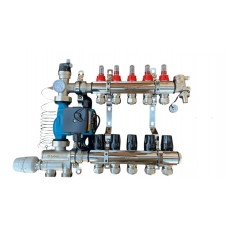 Колектор для теплої підлоги в зборі на 5 контурів з вузлом нижнього підключення (латунний), «DJOUL» Туреччина