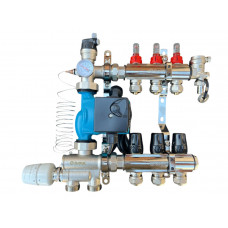 Колектор для теплої підлоги в зборі на 3 контури з вузлом нижнього підключення (латунний), «DJOUL» Туреччина