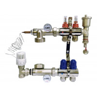 Колектор для теплої підлоги в зборі на 2 контури (латунний) "KOER" Чехія