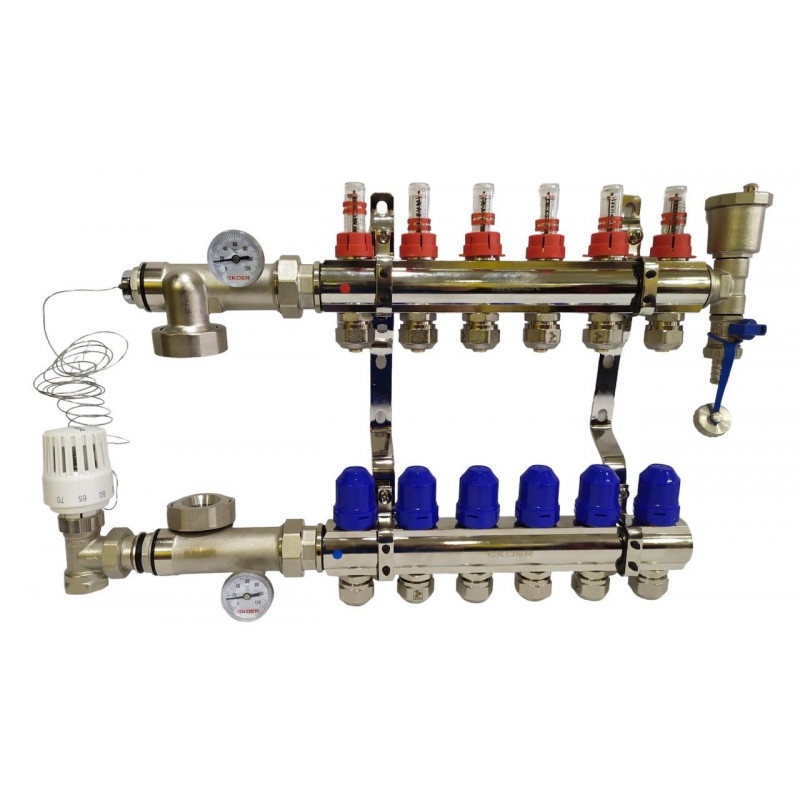 Колектор для теплої підлоги в складі на 6 контурів латунний "KOER"