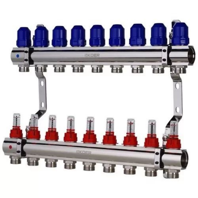 Колектор для теплої підлоги в сборі на 9 контурів латунний "KOER"