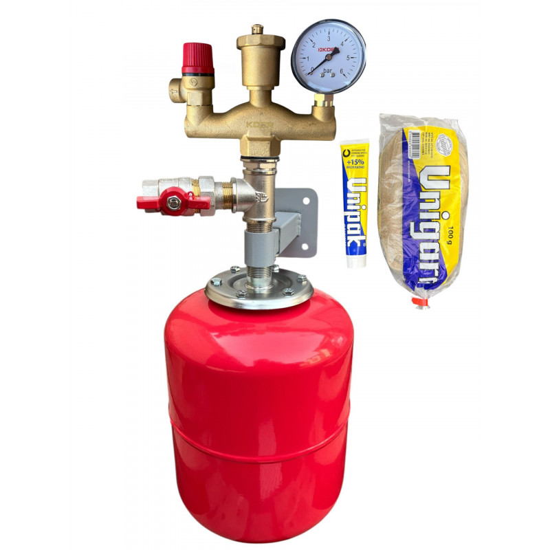 Група безпеки, розширювальний бак 12 л (вертикальний), кріплення бака, 3/4 кран з американкою (КОМПЛЕКТ) Чехія