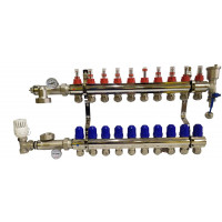 Колектор для теплої підлоги в сборі на 10 контурів латунний "KOER"