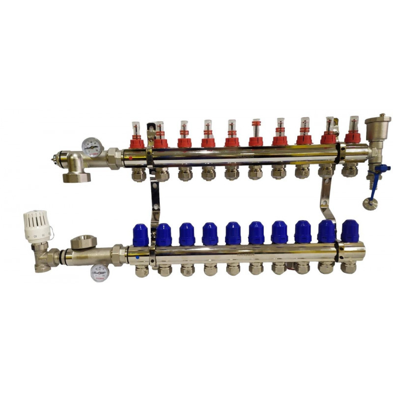 Колектор для теплої підлоги в сборі на 10 контурів латунний "KOER"