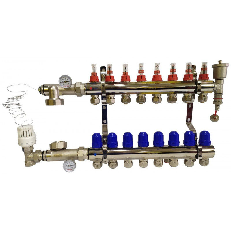 Колектор для теплої підлоги в сборі на 8 контурів латунний "KOER"