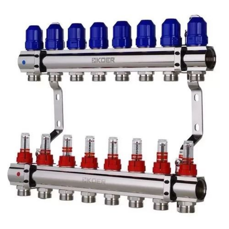 Колектор для теплої підлоги в сборі на 8 контурів латунний "KOER"