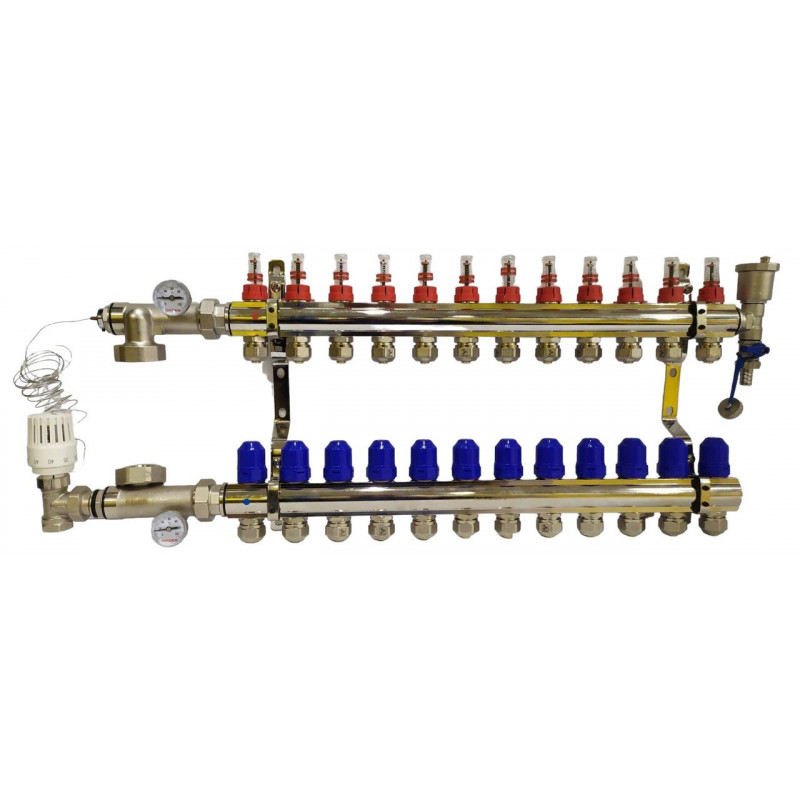 Колектор для теплої підлоги в сборі на 12 контурів латунний "KOER"