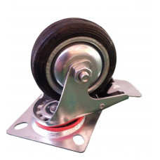 Колесо 75 мм поворотне з гальмом, на чорній гумі