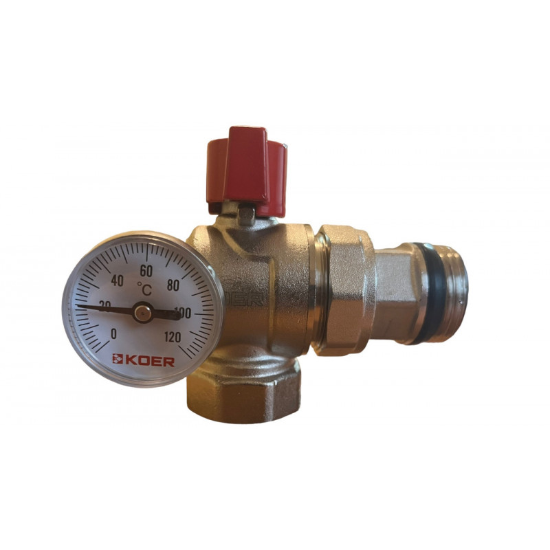 Кран кутовий з американкою 1", з термометром, "Koer" Чехія