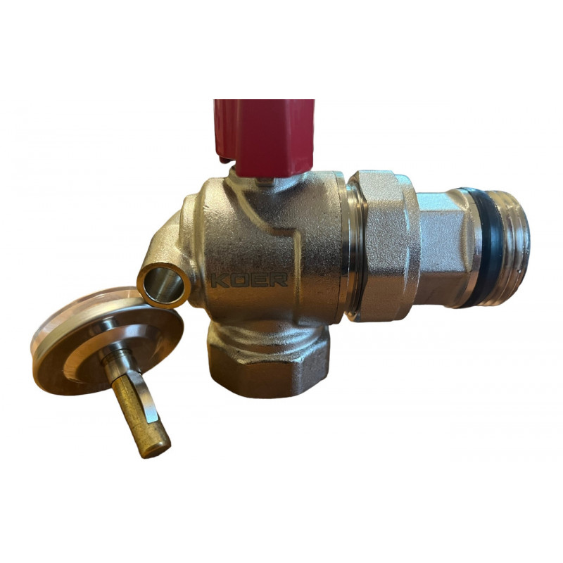 Кран кутовий з американкою 1", з термометром, "Koer" Чехія