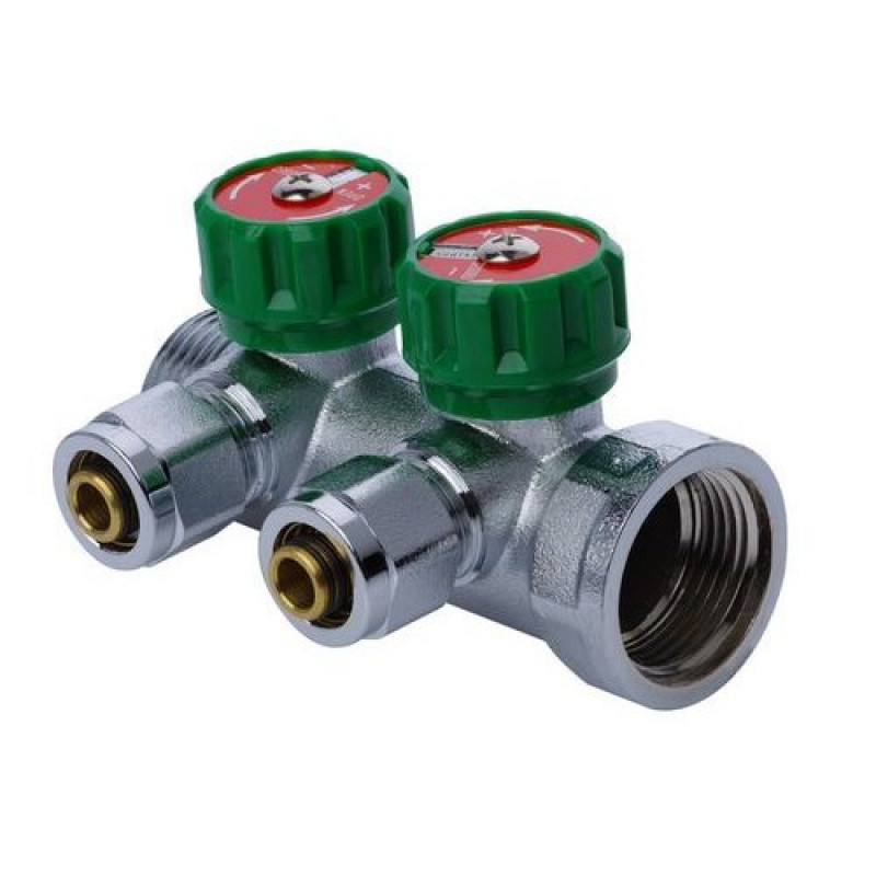 Колектор латунний вентильний  3/4" на 2 виходи KR (Чехія) з фітингом під трубу 16 мм