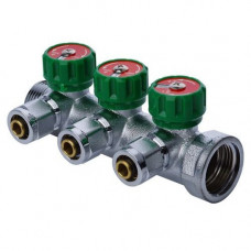 Колектор латунний вентильний 3/4" на 3 виходи KR (Чехія) з фітингом під трубу 16 мм