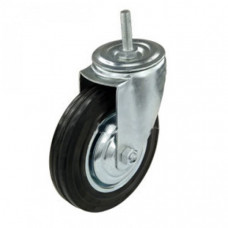Колесо поворотне на чорній гумі зі штировим кріпленням, діаметр 75 мм