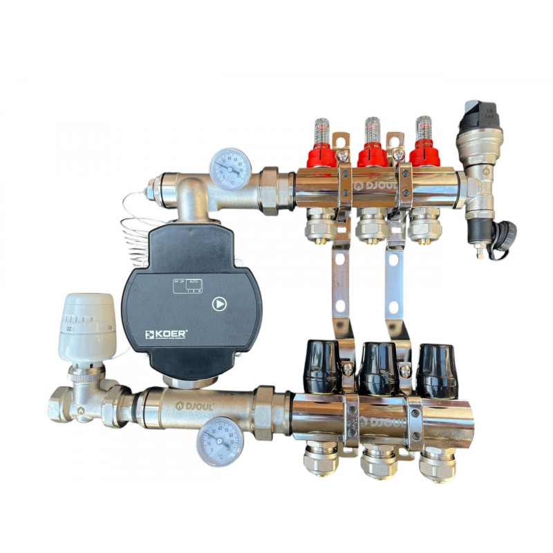 Колектор для теплої підлоги в складі на 3 контури, латунний (без насоса) "DJOUL" Турція