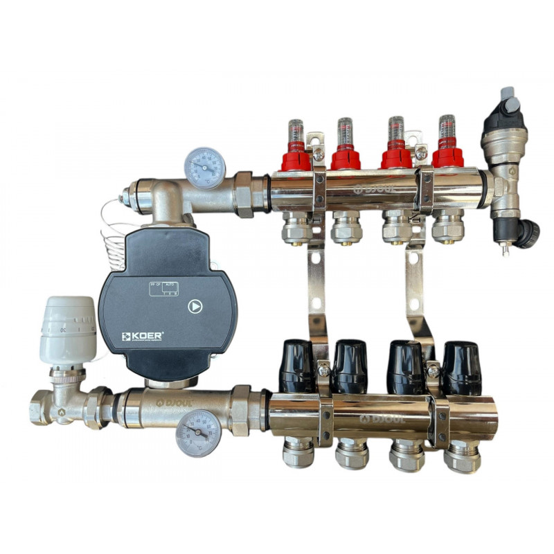 Колектор для теплої підлоги в складі на 4 контури, латунний (без насоса) «DJOUL» Туреччина