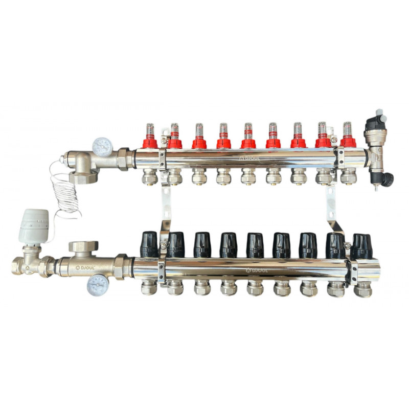 Колектор для теплої підлоги в складанні на 9 контурів, латунний (без насоса) «DJOUL» Туреччина
