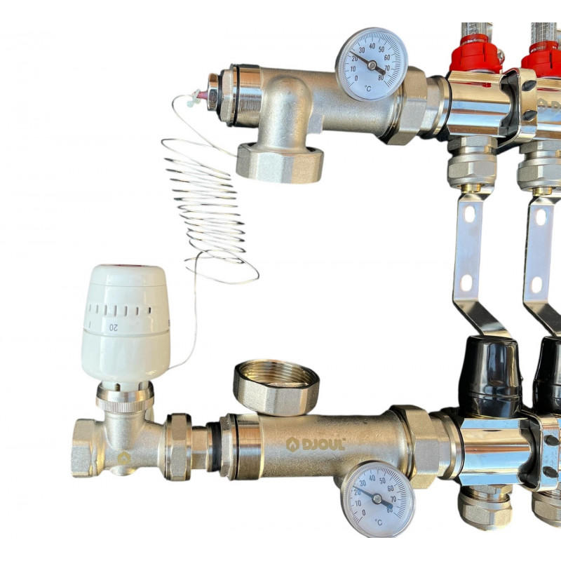 Колектор для теплої підлоги в складанні на 9 контурів, латунний (без насоса) «DJOUL» Туреччина