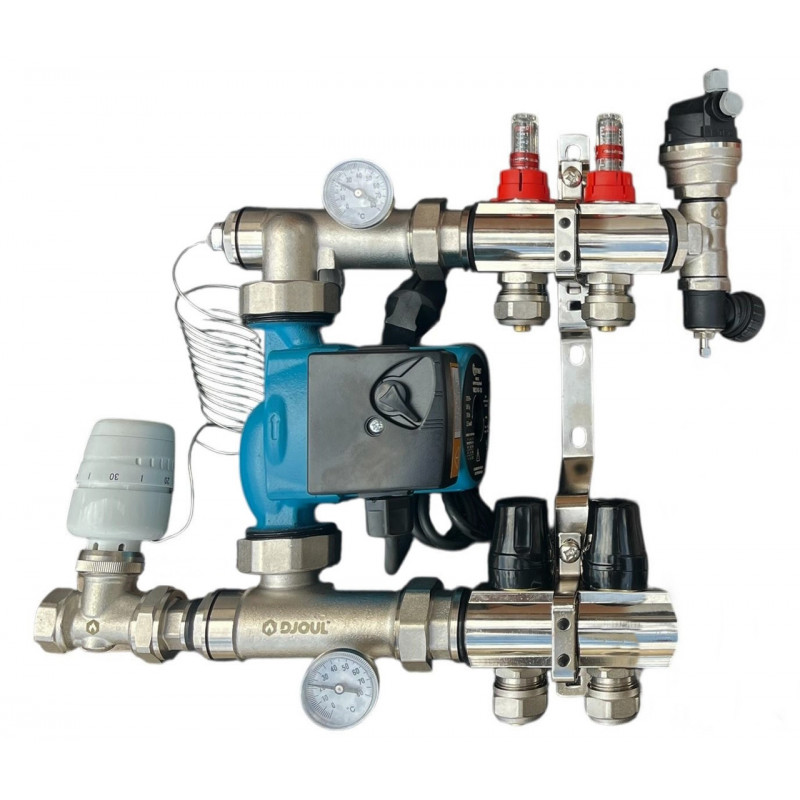 Колектор для теплої підлоги в зборі на 2 контури (латунний) КОМПЛЕКТ, «DJOUL» Туреччина