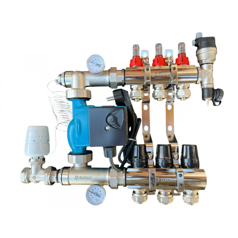Колектор для теплої підлоги в зборі на 3 контури (латунний) КОМПЛЕКТ, «DJOUL» Туреччина