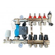 Колектор для теплої підлоги в зборі на 4 контури (латунний) КОМПЛЕКТ, «DJOUL» Туреччина