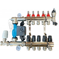 Колектор для теплої підлоги в зборі на 5 контурів (латунний) КОМПЛЕКТ, «DJOUL» Туреччина